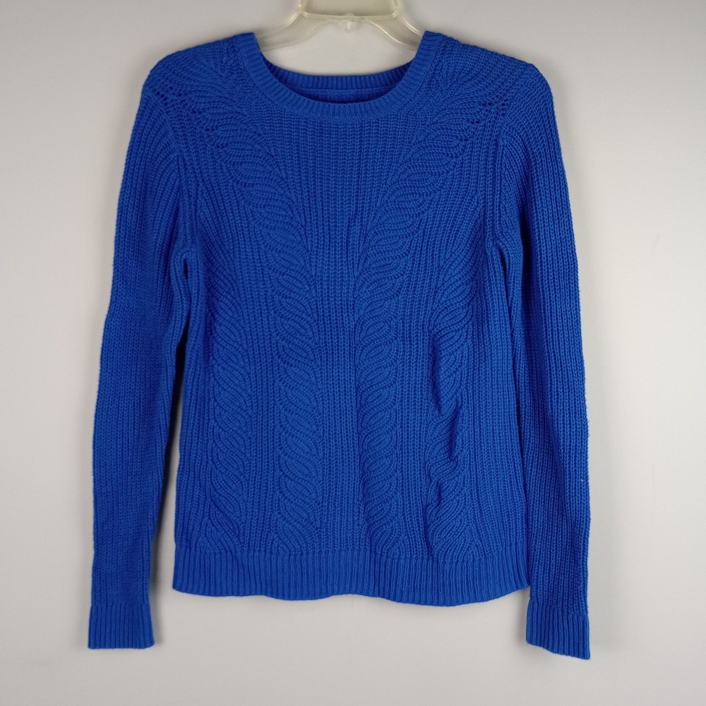 Croft & Barrow Womens PXS Blue Cable Knit Long Sleeve Crew Neck Pullover Sweater